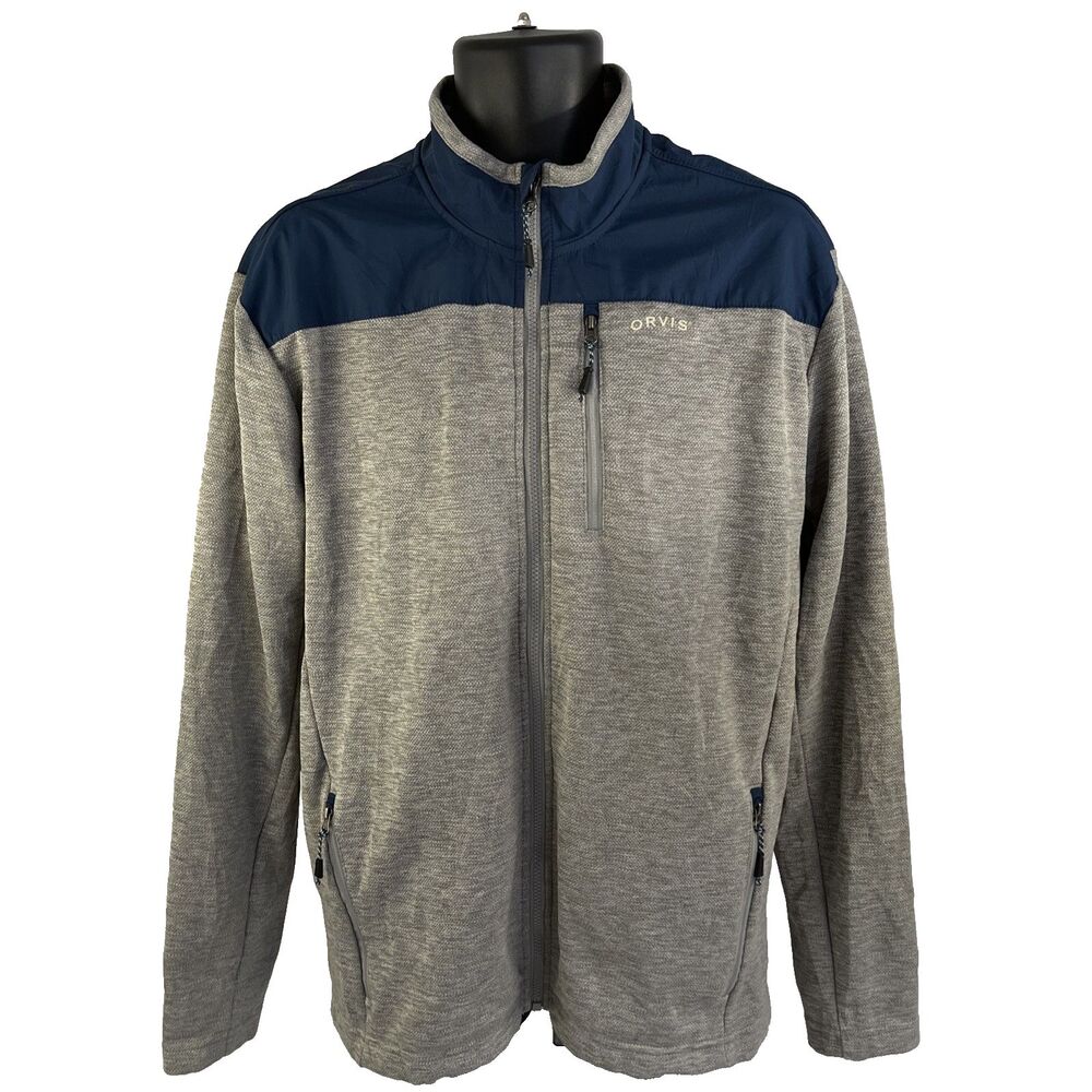 Mens Orvis‎ Full Zip Active Fleece Lined Jacket Size XL Blue Gray